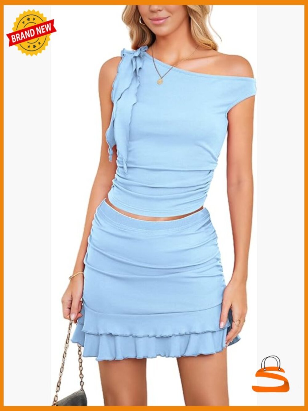 Off Shoulder Sleeveless Crop Top & Ruffle Mini Skirt Set Y2K Going Out Outfit